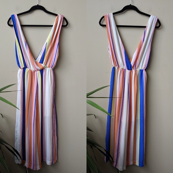 Line & Dot Pants - Line & Dot Rory Striped Jumpsuit in Flamingo sz L